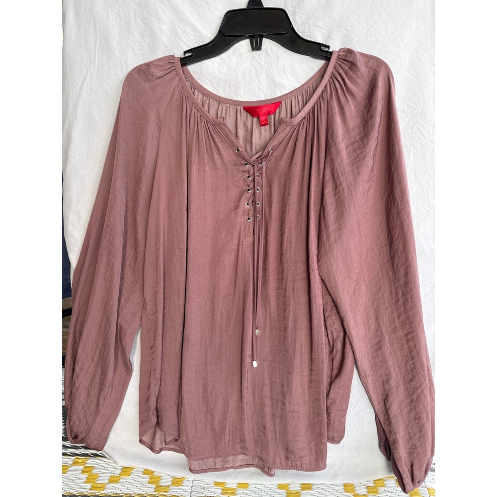 Jennifer Lopez Mauve Purple Lace Up Peasant Blouse Long Sleeve Textured Top S